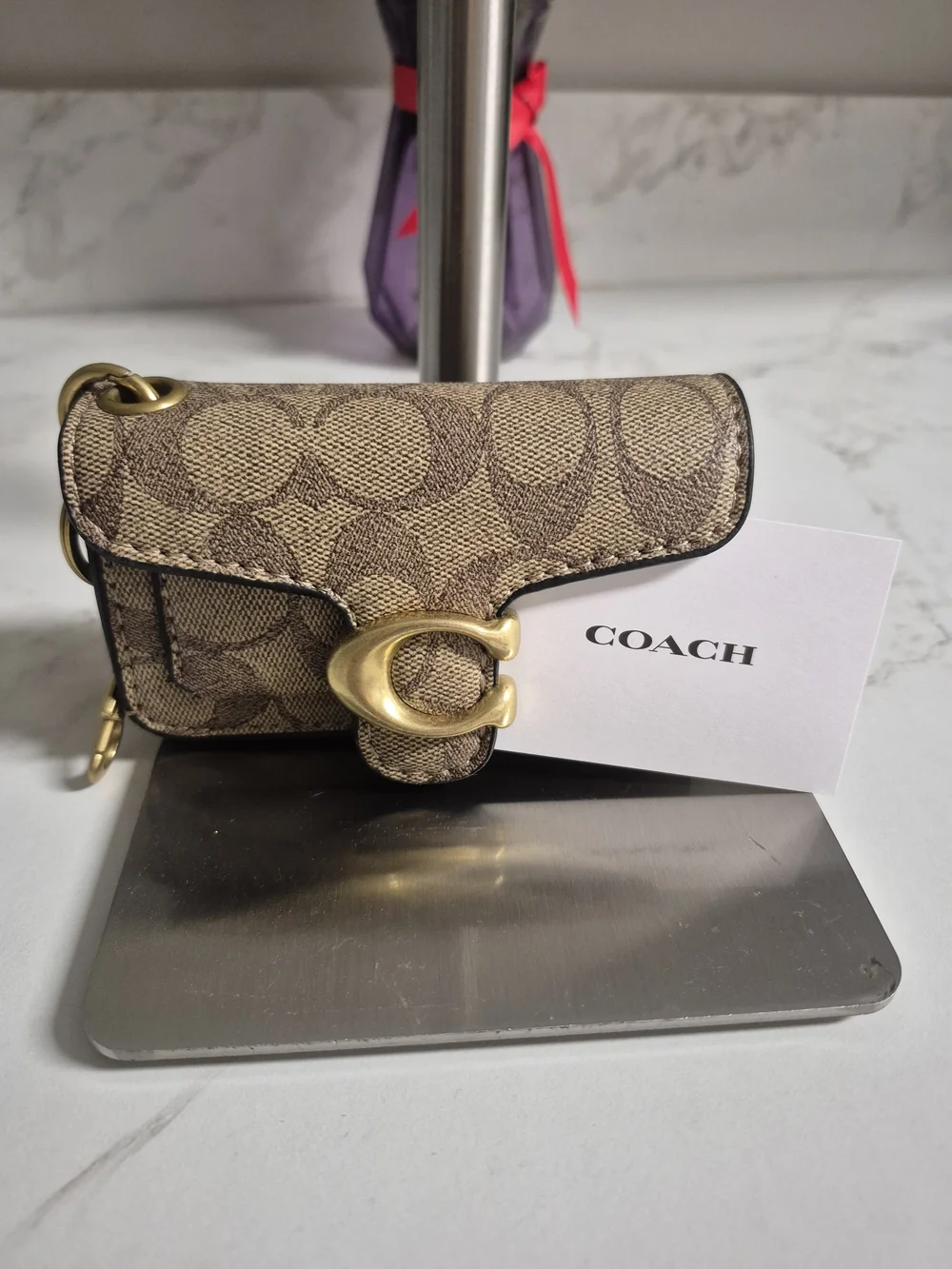 Coach Tabby Brown/Tan Signature Mini Wallet/charm